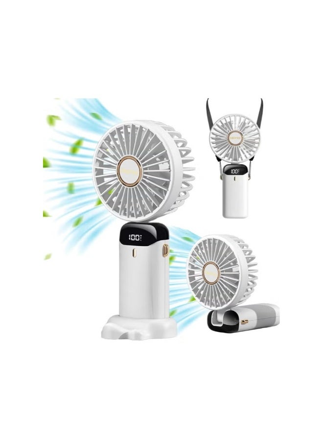 دينكس مروحة يدوية صغيرة قابلة لإعادة الشحن عبر منفذ USB، بخمس سرعات للرياح، ومؤشر LED لمستوى البطارية، مروحة محمولة خفيفة الوزن للاستخدام على المكتب، والسفر، والأنشطة الخارجية، يمكن تعليقها دون استخدام اليدين، مدة تشغيل من 14 إلى 22 ساعة - Image 2